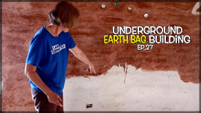 Underground Earth Bag Construction  Episode 27  Painting The Walls           Unique Paint Job Done With Stain!
